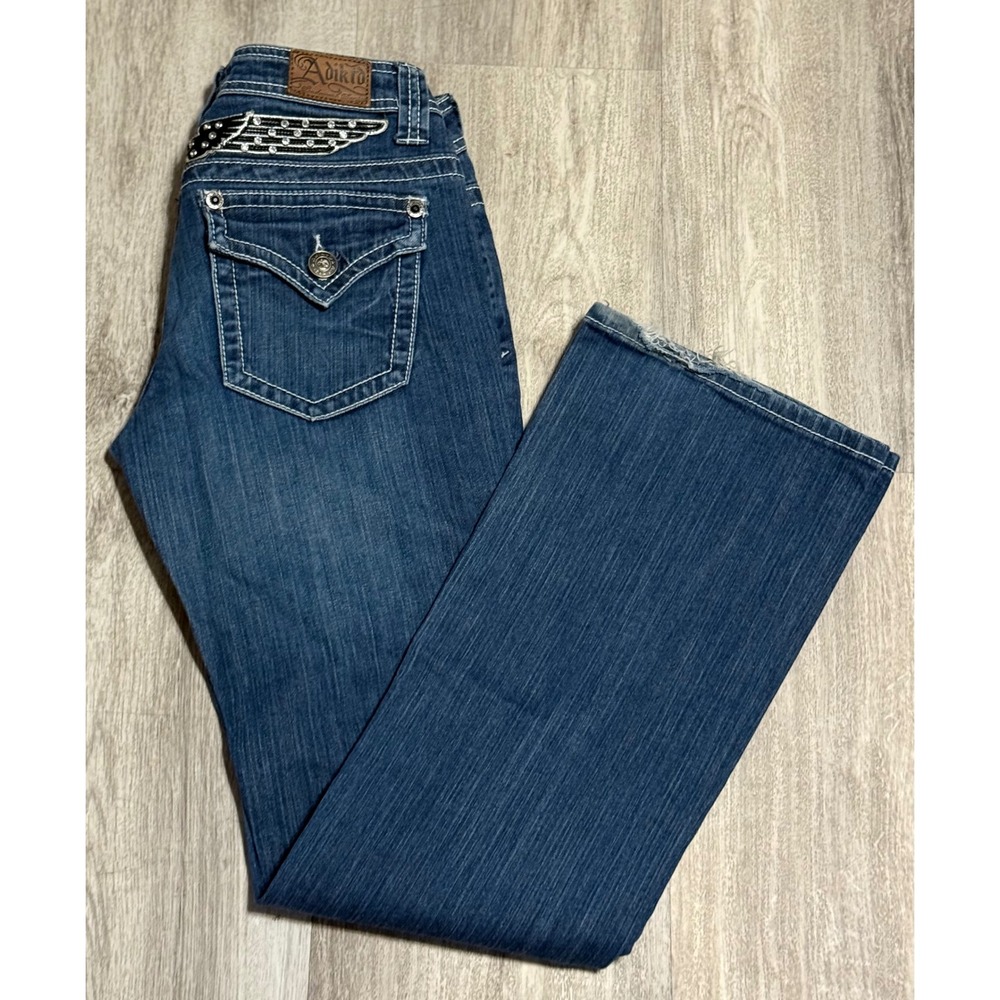 Adiktd Women's Jeans Size 4 Bootcut Embellished Dark Wash Denim Rhinestone Wings